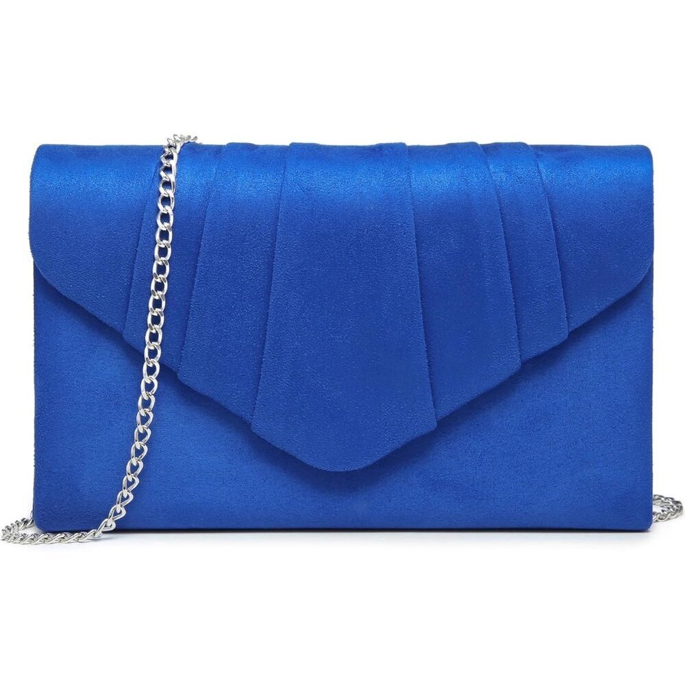 Women's 1-Velvet Blue Evening Pleated Envelope Clutch Bag for Wedding Party